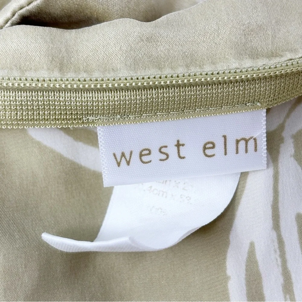 WEST ELM Green Abstract Print Lumbar Pillow Cover 100% Silk Zip Close 12” X 20”